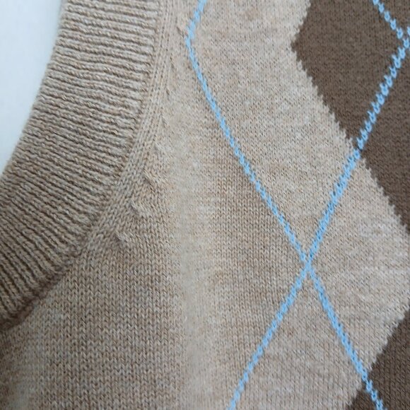 Saddlebred Beige 100% Cotton Knit V Neck Classic  Argyle Vest SzM - Picture 5 of 10